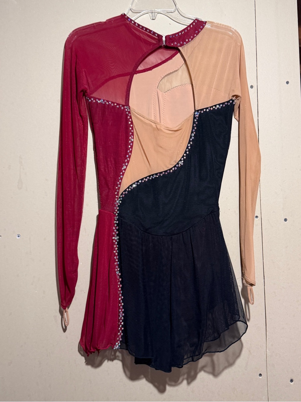 Figure Skating Tunic in Burgundy, Black & Nude - Performance Dress